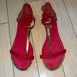 Red & Gold Soda Sandals. Cute with jeans and dresses